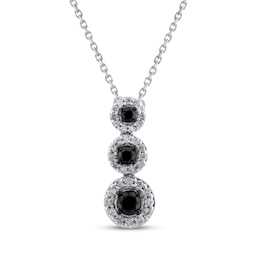 Black & White Diamond Three-Stone Halo Drop Necklace 1/2 ct tw Sterling Silver 18&quot;