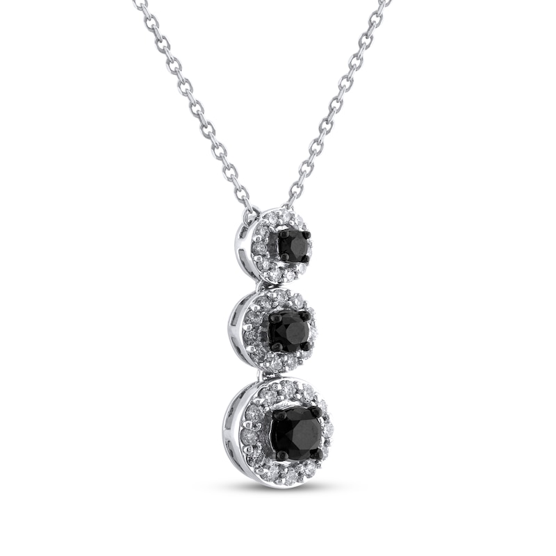 Main Image 2 of Black & White Diamond Three-Stone Halo Drop Necklace 1/2 ct tw Sterling Silver 18&quot;