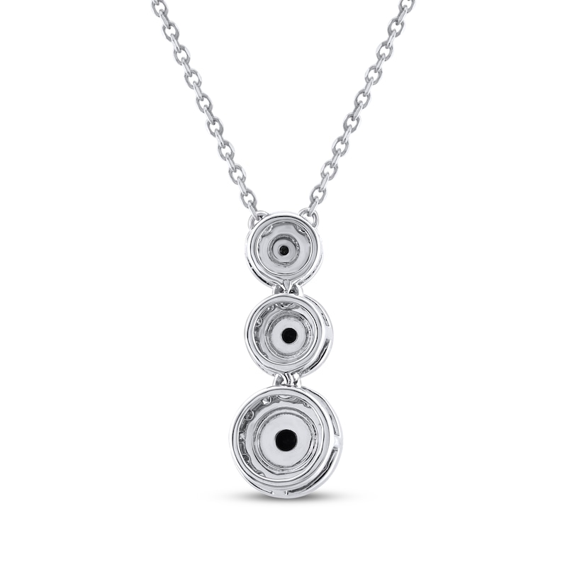 Main Image 3 of Black & White Diamond Three-Stone Halo Drop Necklace 1/2 ct tw Sterling Silver 18&quot;