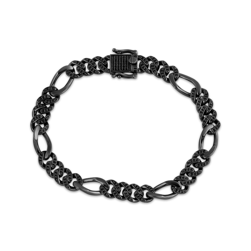 Main Image 1 of Ink & Ice Men's Black Diamond Figaro Chain Bracelet 1 ct tw Black Rhodium-Plated Sterling Silver 8.5&quot;