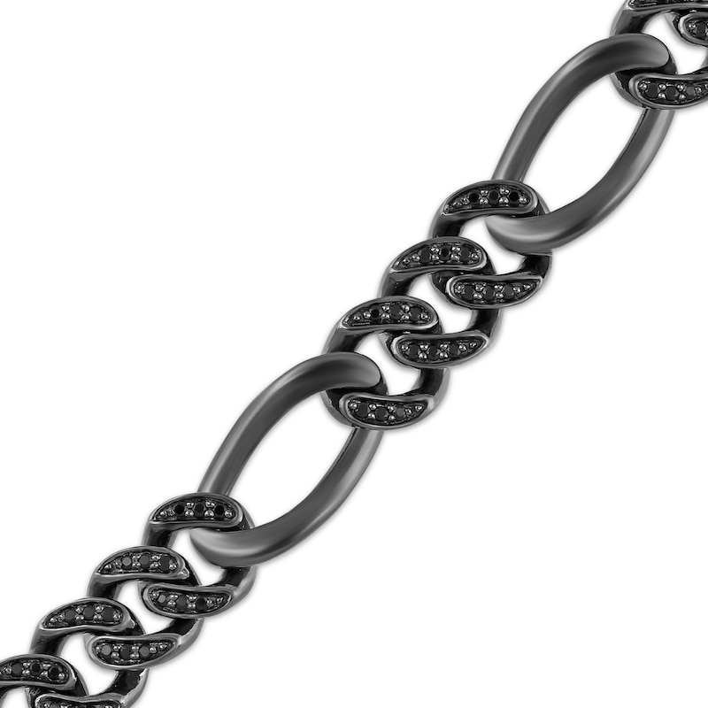 Main Image 2 of Ink & Ice Men's Black Diamond Figaro Chain Bracelet 1 ct tw Black Rhodium-Plated Sterling Silver 8.5&quot;