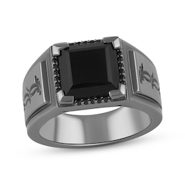 Ink & Ice Men's Square-Cut Black Onyx & Black Diamond Barbed Wire Ring 1/10 ct tw Black Rhodium-Plated Sterling Silver