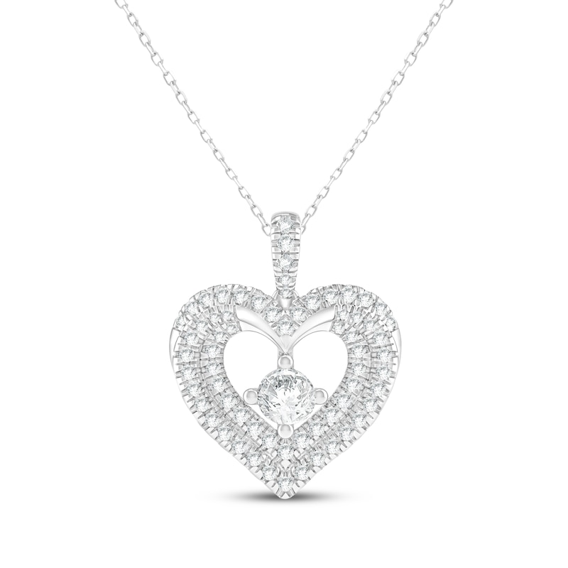 Main Image 1 of Diamond Heart-Shaped Halo Necklace 1 ct tw 10K White Gold 19&quot;