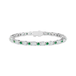 Oval-Cut Lab-Created Opal & Round-Cut Lab-Created Emerald Line Bracelet Sterling Silver 7.25&quot;