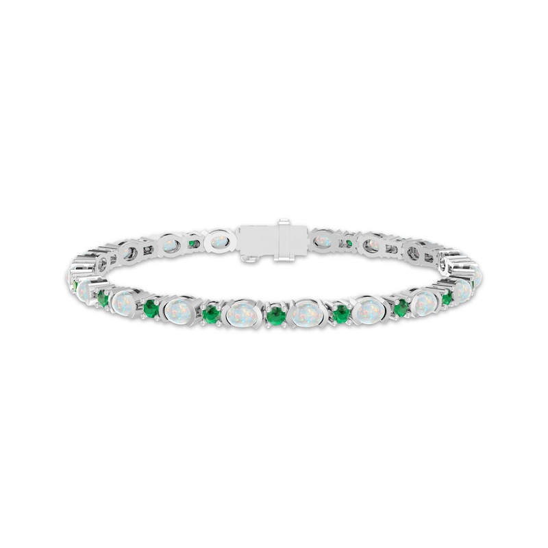 Main Image 1 of Oval-Cut Lab-Created Opal & Round-Cut Lab-Created Emerald Line Bracelet Sterling Silver 7.25&quot;