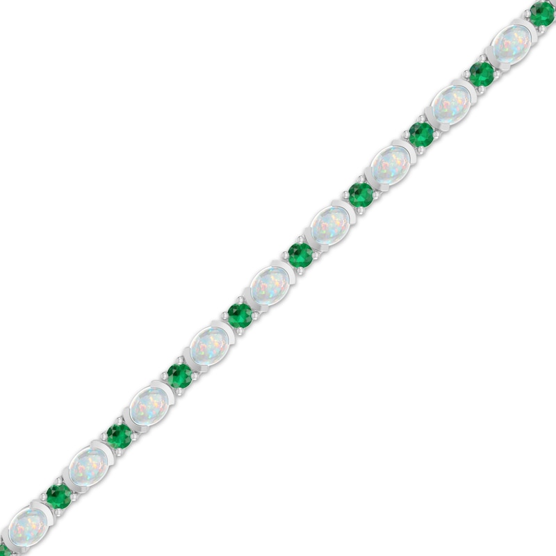 Main Image 2 of Oval-Cut Lab-Created Opal & Round-Cut Lab-Created Emerald Line Bracelet Sterling Silver 7.25&quot;