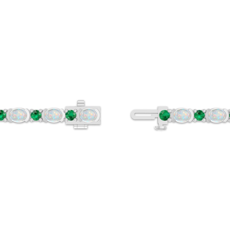 Main Image 3 of Oval-Cut Lab-Created Opal & Round-Cut Lab-Created Emerald Line Bracelet Sterling Silver 7.25&quot;