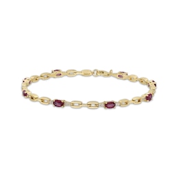 Oval-Cut Ruby & Diamond Link Bracelet 1/5 ct tw 10K Yellow Gold 7.25&quot;