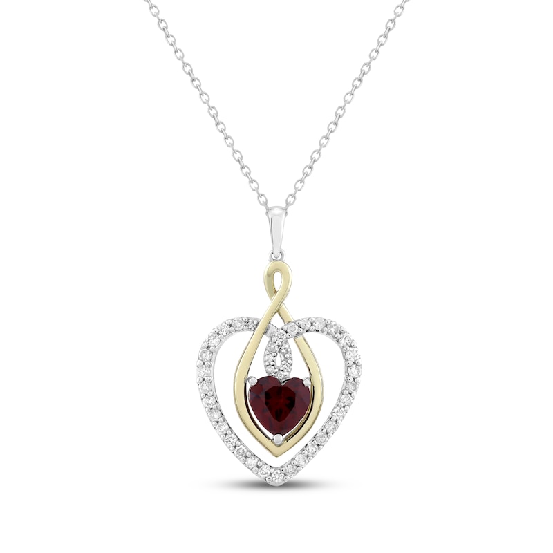 Main Image 1 of Heart-Shaped Lab-Created Ruby & Diamond Necklace 1/2 ct tw Sterling Silver & 10K Yellow Gold 18&quot;