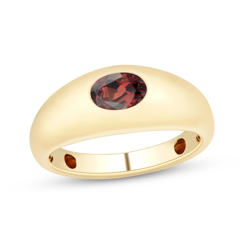 Main Image 1 of Oval-Cut Garnet Solitaire Dome Ring 10K Yellow Gold