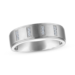 Now + Forever Men's Diamond Trios Wedding Band 1/20 ct tw 10K White Gold