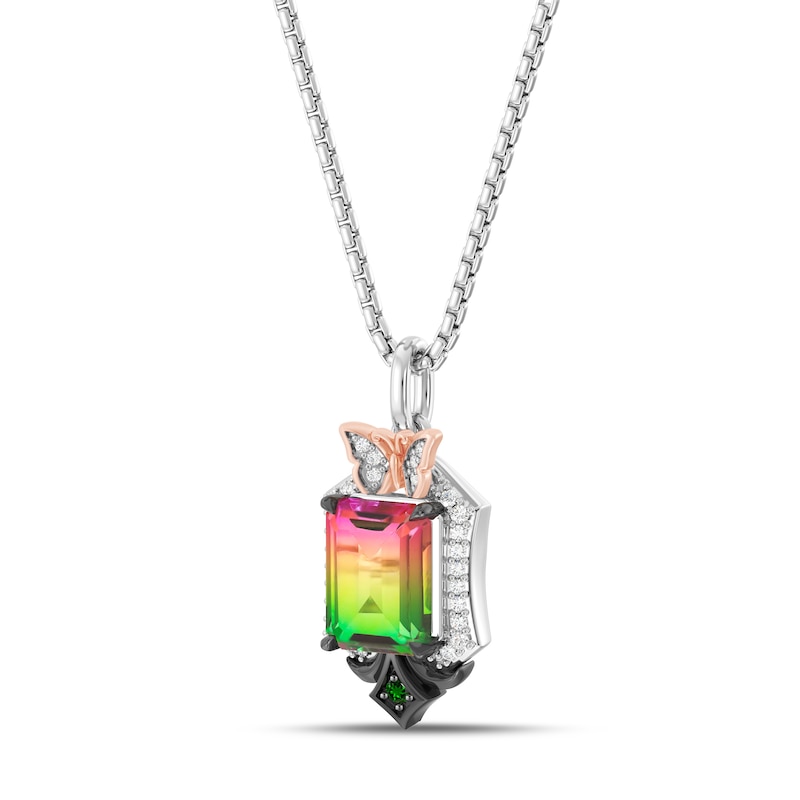 Main Image 2 of Wicked Octagon-Cut Watermelon Quartz, Green Tourmaline & Diamond Necklace 1/10 ct tw Sterling Silver & 10K Rose Gold 18&quot;