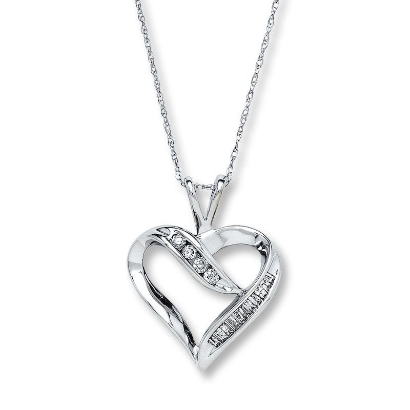 Previously Owned Diamond Heart Necklace 1/4 ct tw Round & Baguette-cut ...