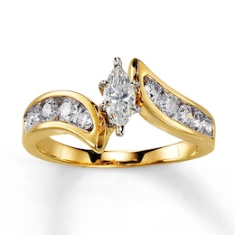 Previously Owned Engagement Ring 3/4 ct tw Marquise & Round-cut Diamonds 14K Yellow Gold