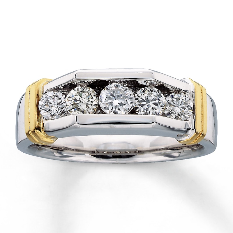 Main Image 1 of Previously Owned Men's Wedding Band 1 ct tw Round-cut Diamonds 14K Two-Tone Gold