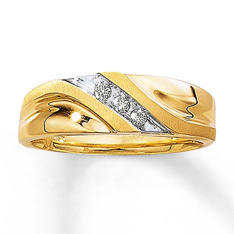 Main Image 1 of Previously Owned Men's Wedding Band 1/8 ct tw Round-cut Diamonds 10K Yellow Gold - Size 10.25