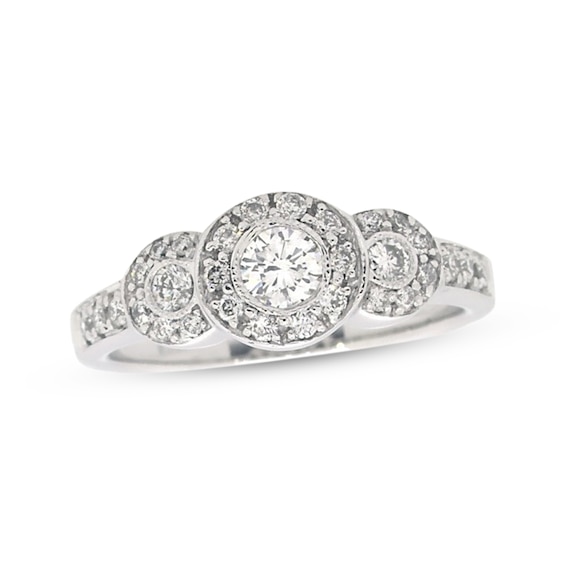 Previously Owned 3-Stone Round-Cut Engagement Ring 1/2 ct tw Diamonds 14K White Gold