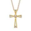 Thumbnail Image 1 of Previously Owned Cross Necklace 1/10 ct tw Diamonds 10K Yellow Gold 18&quot;