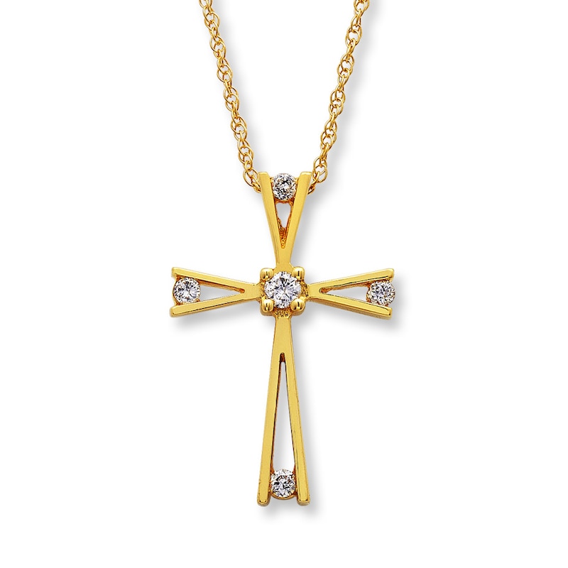 Main Image 1 of Previously Owned Cross Necklace 1/10 ct tw Diamonds 10K Yellow Gold 18&quot;