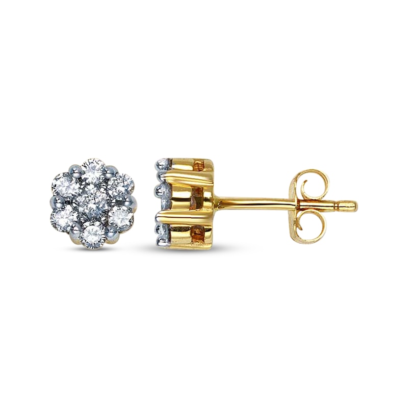 Main Image 1 of Previously Owned Round-Cut Diamond Flower Stud Earrings 1/2 ct tw 14K Yellow Gold