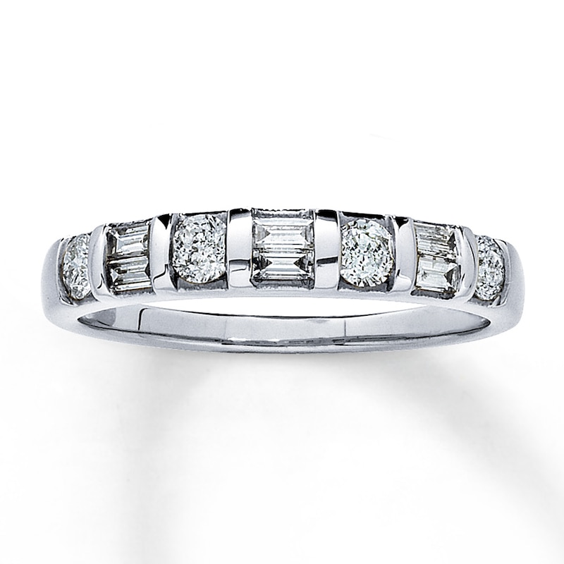 Previously Owned Diamond Anniversary Band 1/2 ct tw Round & Baguette-cut 14K White Gold