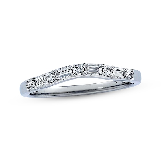 Previously Owned Diamond Contour Anniversary Band 1/4 ct tw Baguette & Round-cut 14K White Gold