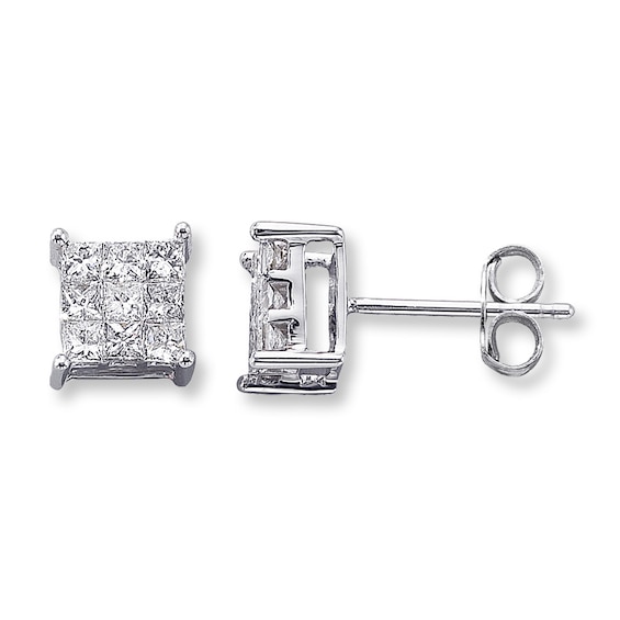 Previously Owned Diamond Earrings 1/ ct tw Princess-Cut 14K White Gold