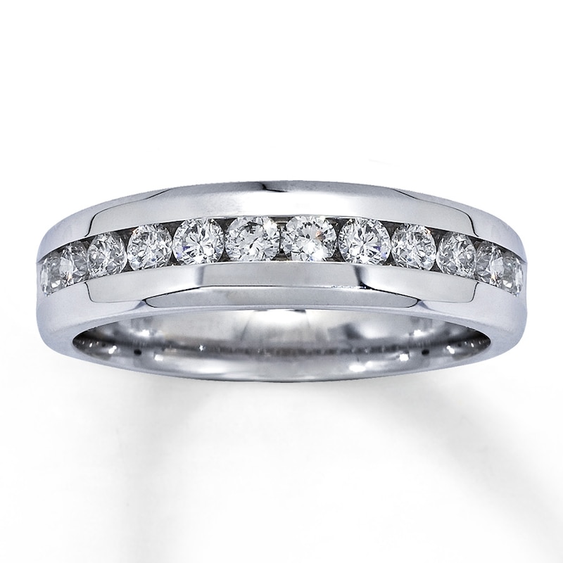 Main Image 1 of Previously Owned Men's Diamond Wedding Band 1 ct tw Round-cut 14K White Gold