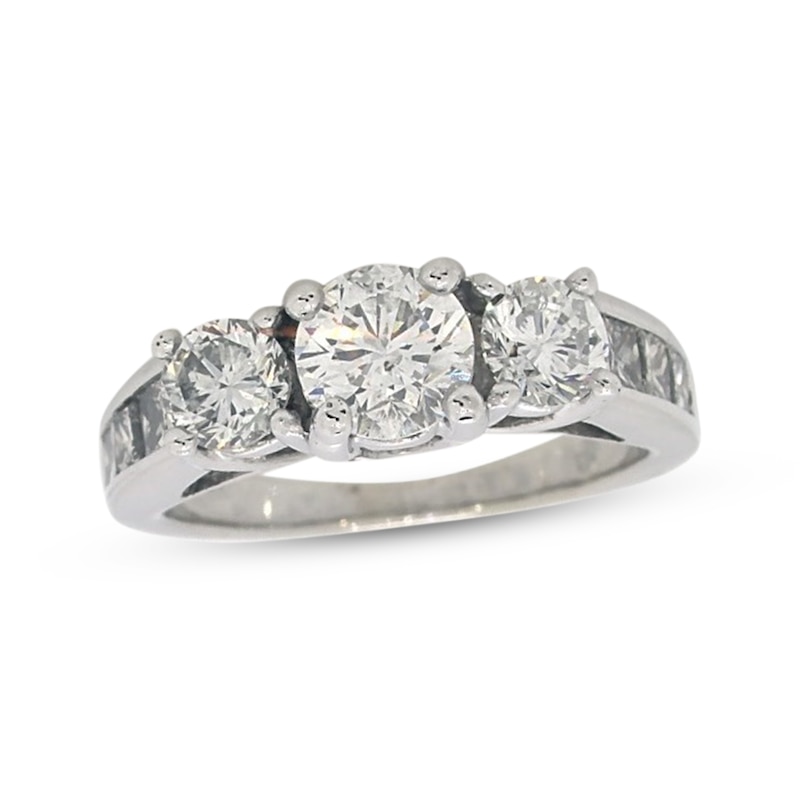 Main Image 1 of Previously Owned Three-Stone Diamond Ring 2 ct tw Round-Cut 14K White Gold