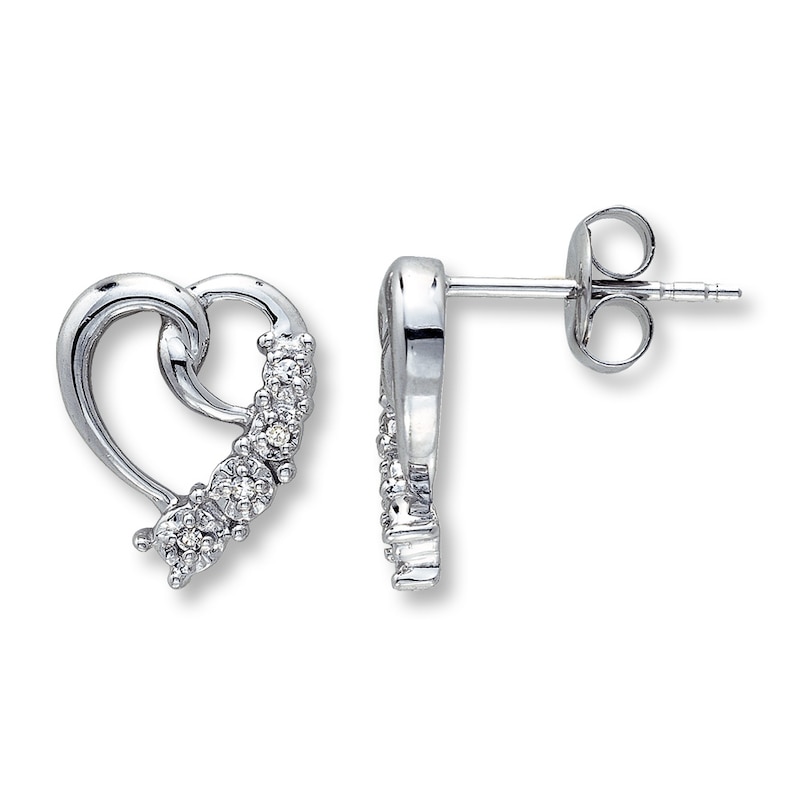 Main Image 1 of Previously Owned Diamond Heart Earrings 10K White Gold