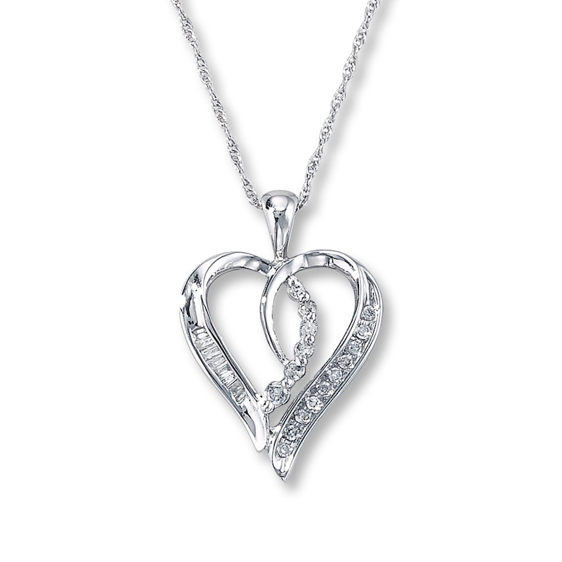 Previously Owned Diamond Heart Necklace 1/6 ct tw Baguette & Round 10K ...