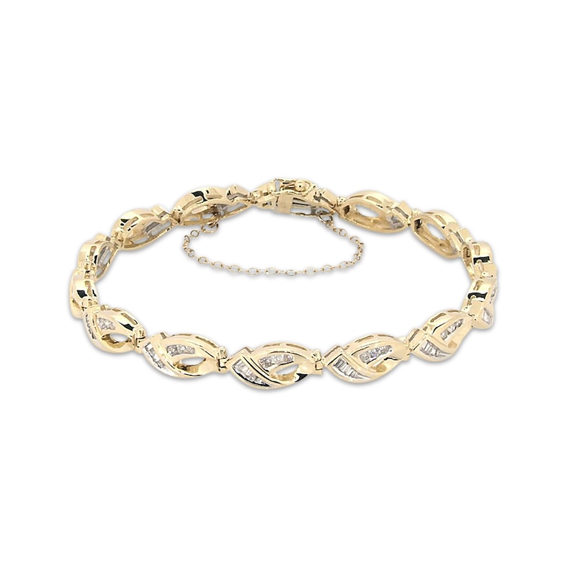 Previously Owned Diamond Bracelet 1-1/6 ct tw Round/Baguette-Cut 14K ...