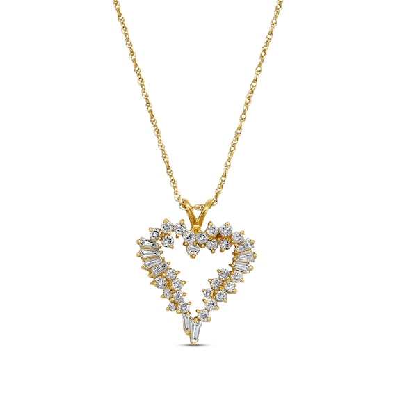 Previously Owned Heart Necklace 2 cttw Diamonds Round & Baguette-Cut 14K Yellow Gold