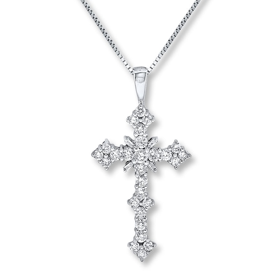 Previously Owned Diamond Cross Necklace 1-1/2 Carats tw 14K White Gold 18"