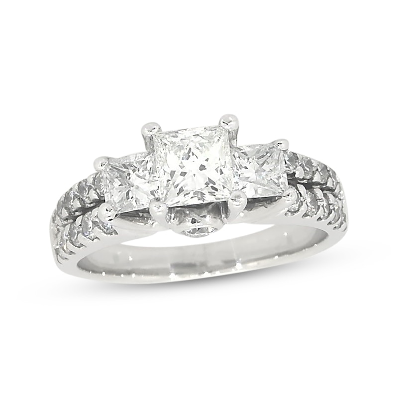 Main Image 1 of Previously Owned Three-Stone Diamond Engagement Ring 2 ct tw Princess & Round-cut 14K White Gold