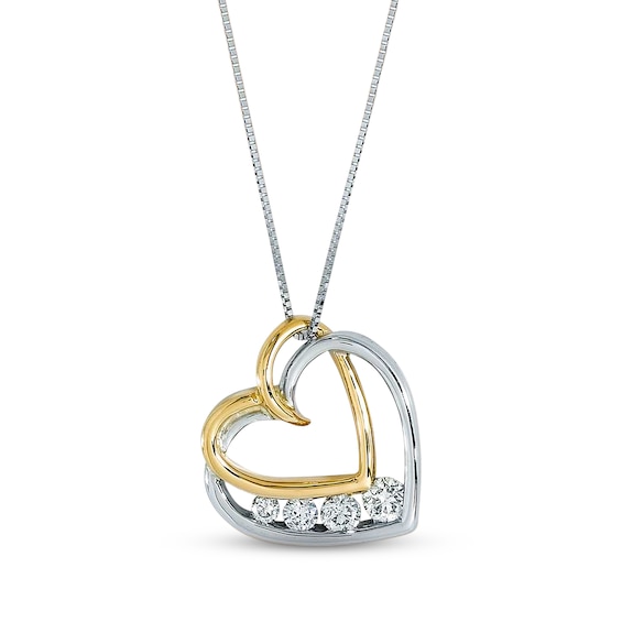 Previously Owned Double Heart Necklace 3/8 cttw Diamonds 14K Two-Tone Gold 18"