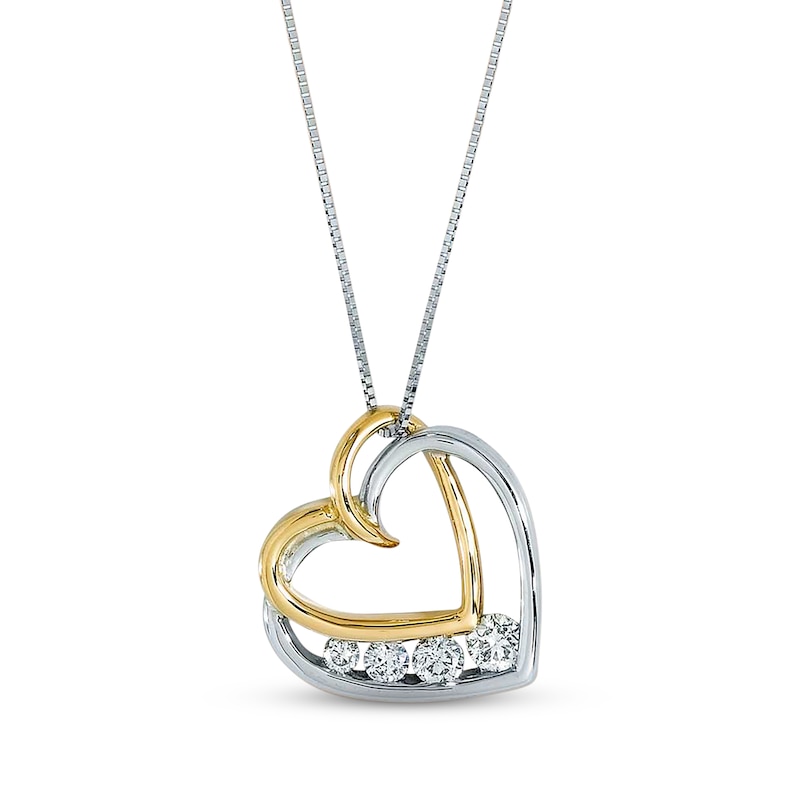 Main Image 1 of Previously Owned Double Heart Necklace 3/8 cttw Diamonds 14K Two-Tone Gold 18&quot;