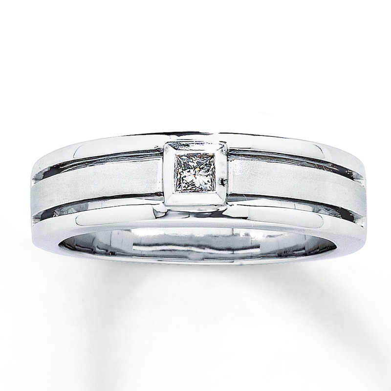 Main Image 1 of Previously Owned Men's Diamond Wedding Band 1/6 ct tw Square-Cut 14K White Gold