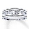 Thumbnail Image 1 of Previously Owned Men's Diamond Wedding Band 1 ct tw Round & Baguette-Cut 14K White Gold