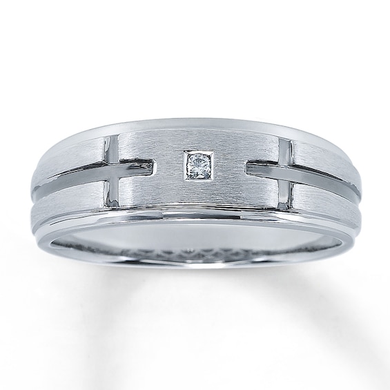 Previously Owned Men's Round-Cut Diamond Wedding Band 10K White Gold