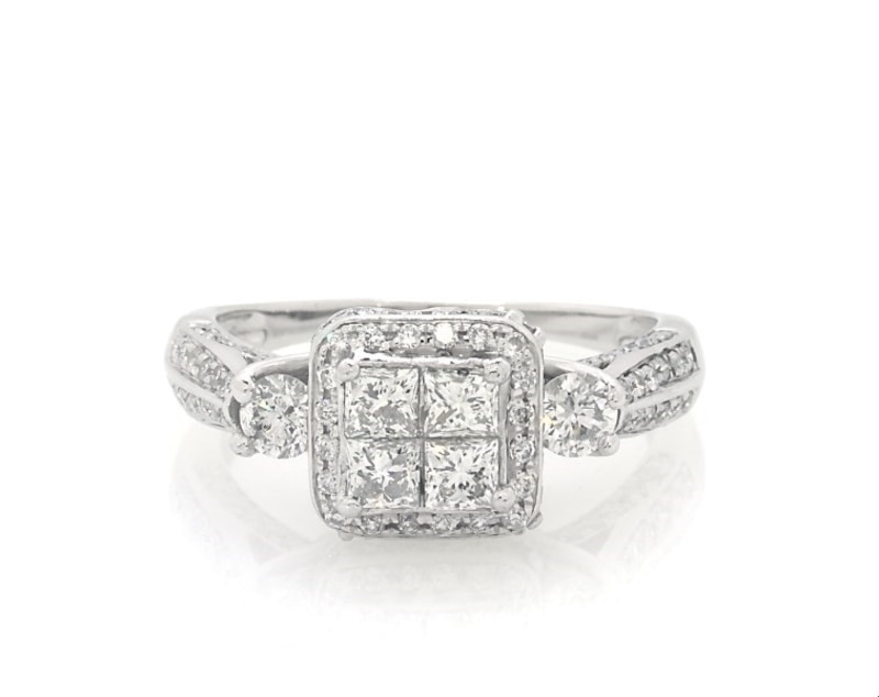 Main Image 1 of Previously Owned Princess-Cut Quad Diamond Engagement Ring 1-1/2 ct tw 14K White Gold