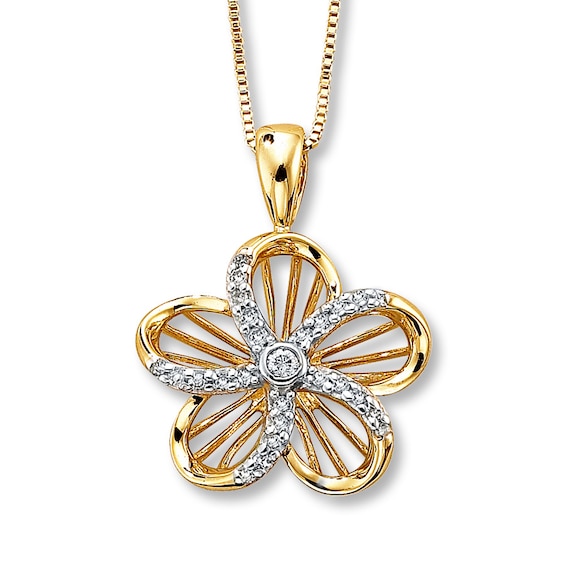 Previously Owned Diamond Flower Necklace 1/10 ct tw Round-cut 10K Yellow Gold 18"