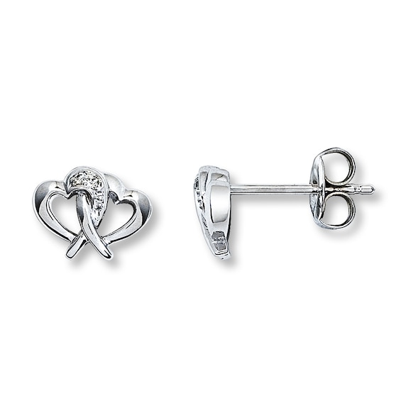 Previously Owned Double Heart Earrings Diamond Accents 10K White Gold
