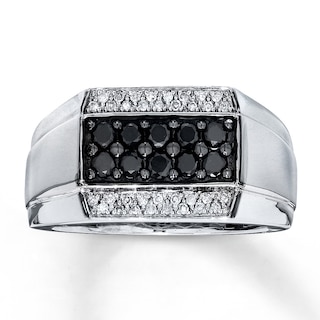 Previously Owned Men's Black & White Diamond Ring 3/4 ct tw 10K White ...