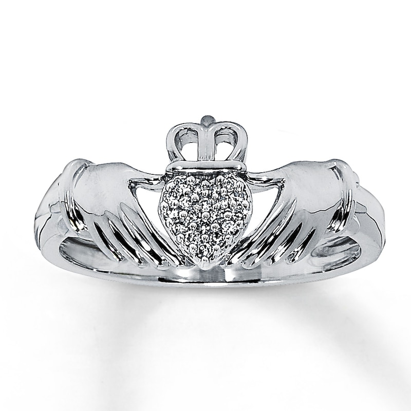 Main Image 1 of Previously Owned Diamond Claddagh Ring 1/20 ct 10K White Gold