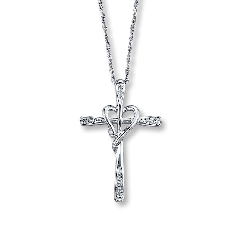 Previously Owned Cross Necklace Diamond Accents 10K White Gold 18"