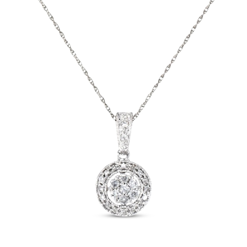 Previously Owned Diamond Necklace 1/5 ct tw Round-cut 10K White Gold 18 ...