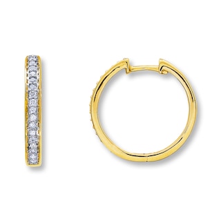 Previously Owned Diamond Hoop Earrings 1/4 ct tw Round-Cut 10K Yellow ...