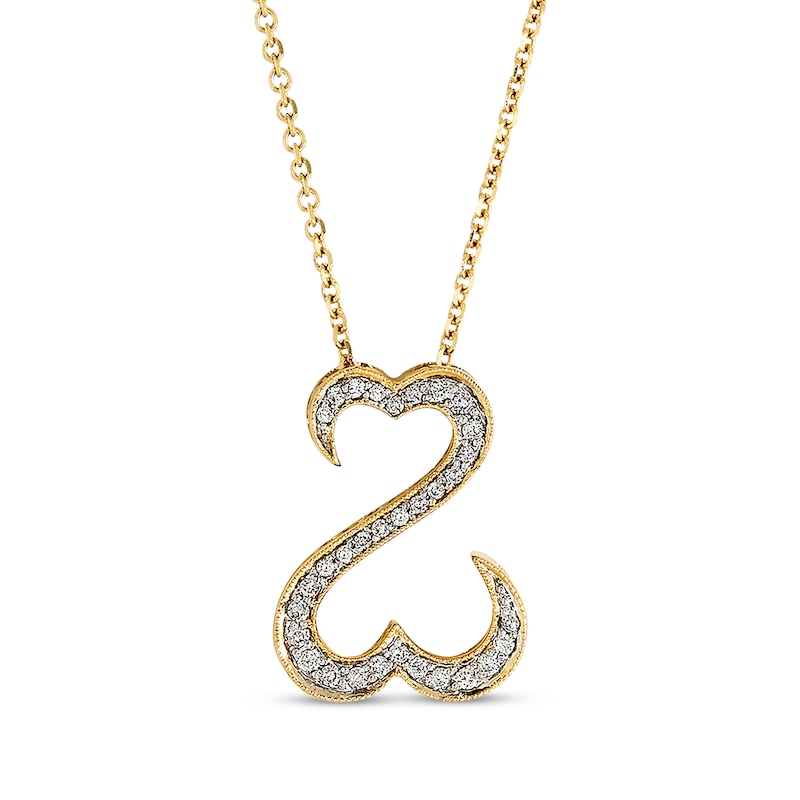 Main Image 2 of Previously Owned Open Hearts Necklace 1/4 ct tw Diamonds 14K Yellow Gold 18&quot;