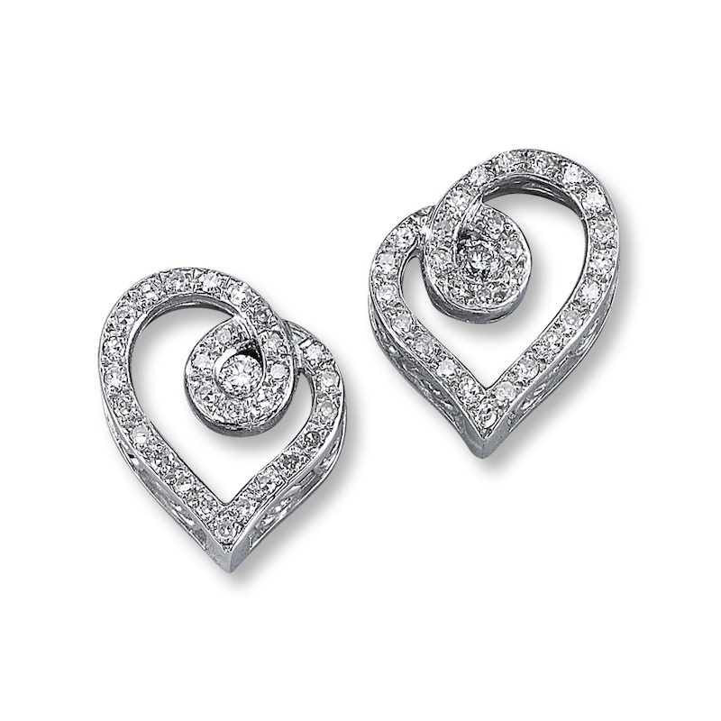 Main Image 1 of Previously Owned Diamond Heart Earrings 1/5 ct tw Round-cut Sterling Silver